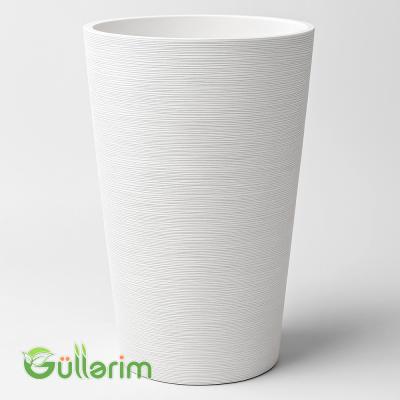 Zolaqlı Ağ Dekorativ Plastik Dibçək