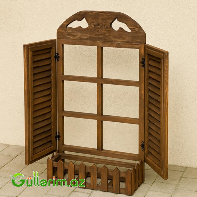 Taxta Pəncərə Formalı Dekorativ Dibçək (Əl işi)