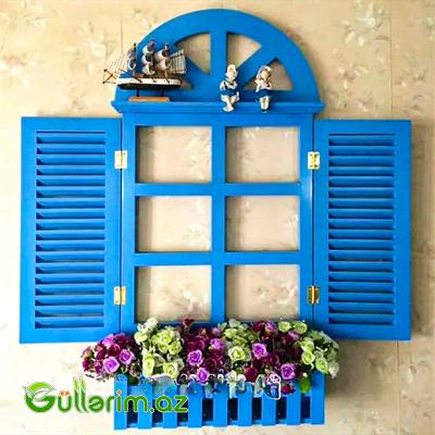 Taxta Pəncərə Formalı Dekorativ Dibçək (Əl işi)