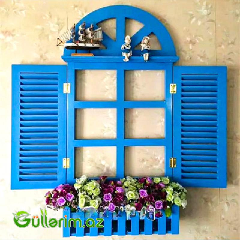 Taxta Pəncərə Formalı Dekorativ Dibçək (Əl işi)